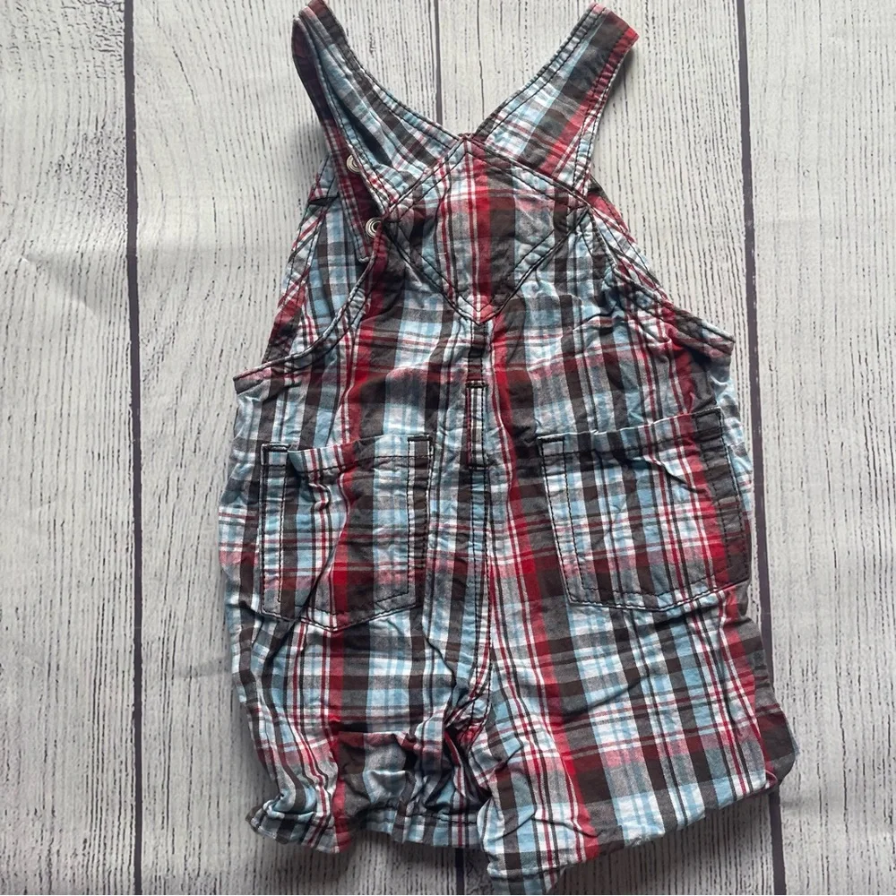 Gymboree Brown & Red Plaid Overall size 6-12 months